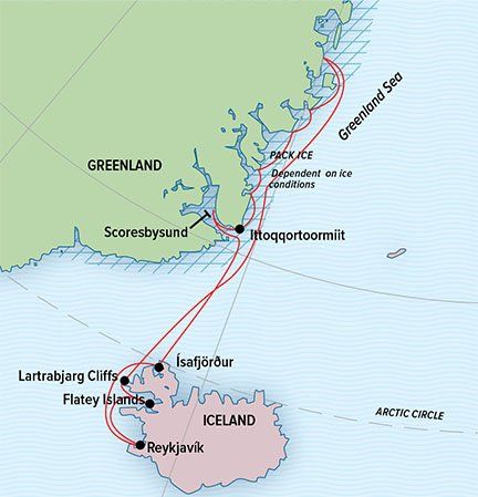 Iceland’s Wild West Coast to East Greenland Itinerary Map