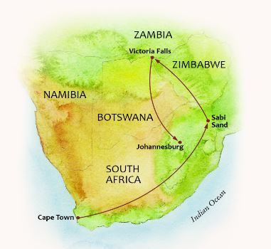 Jewels of Southern Africa Itinerary Map