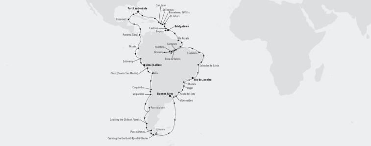 GRAND SOUTH AMERICA 2025 - FORT LAUDERDALE, FLORIDA TO FORT LAUDERDALE, FLORIDA Itinerary Map