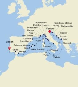 Mediterranean Special Voyage: Venice to Lisbon Itinerary Map