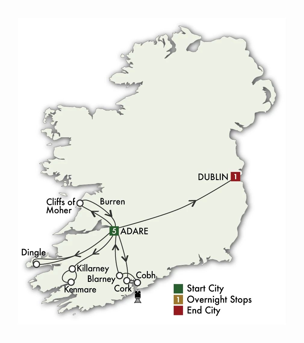 7 Day Ireland South Daytripper Itinerary Map