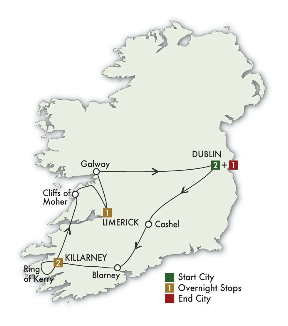 7 Day Taste Of Ireland - Tour A Itinerary Map