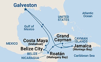 10-Day Western Caribbean with Mexico Itinerary Map