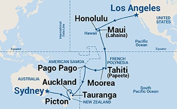 29-Day Hawaii, Tahiti & South Pacific Crossing Itinerary Map