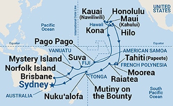 37-Day Tahiti, Hawaii & South Pacific Itinerary Map