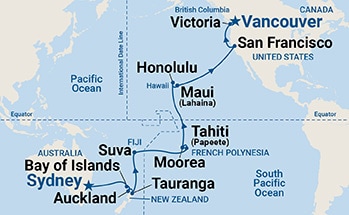 29-Day Hawaii, Tahiti & South Pacific Crossing Itinerary Map