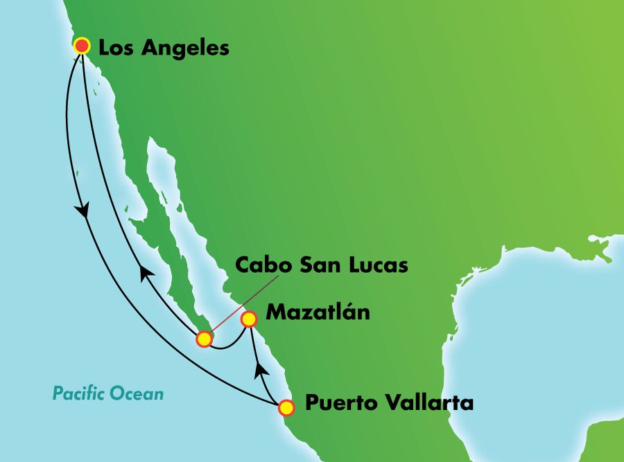 7-day Cruise to Mexican Riviera: Cabo & Puerto Vallarta from Los Angeles, California on Norwegian Bliss Itinerary Map