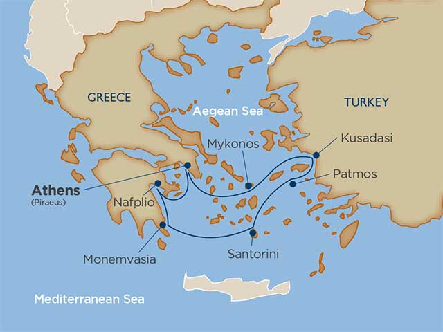 Treasures of the Greek Isles Itinerary Map
