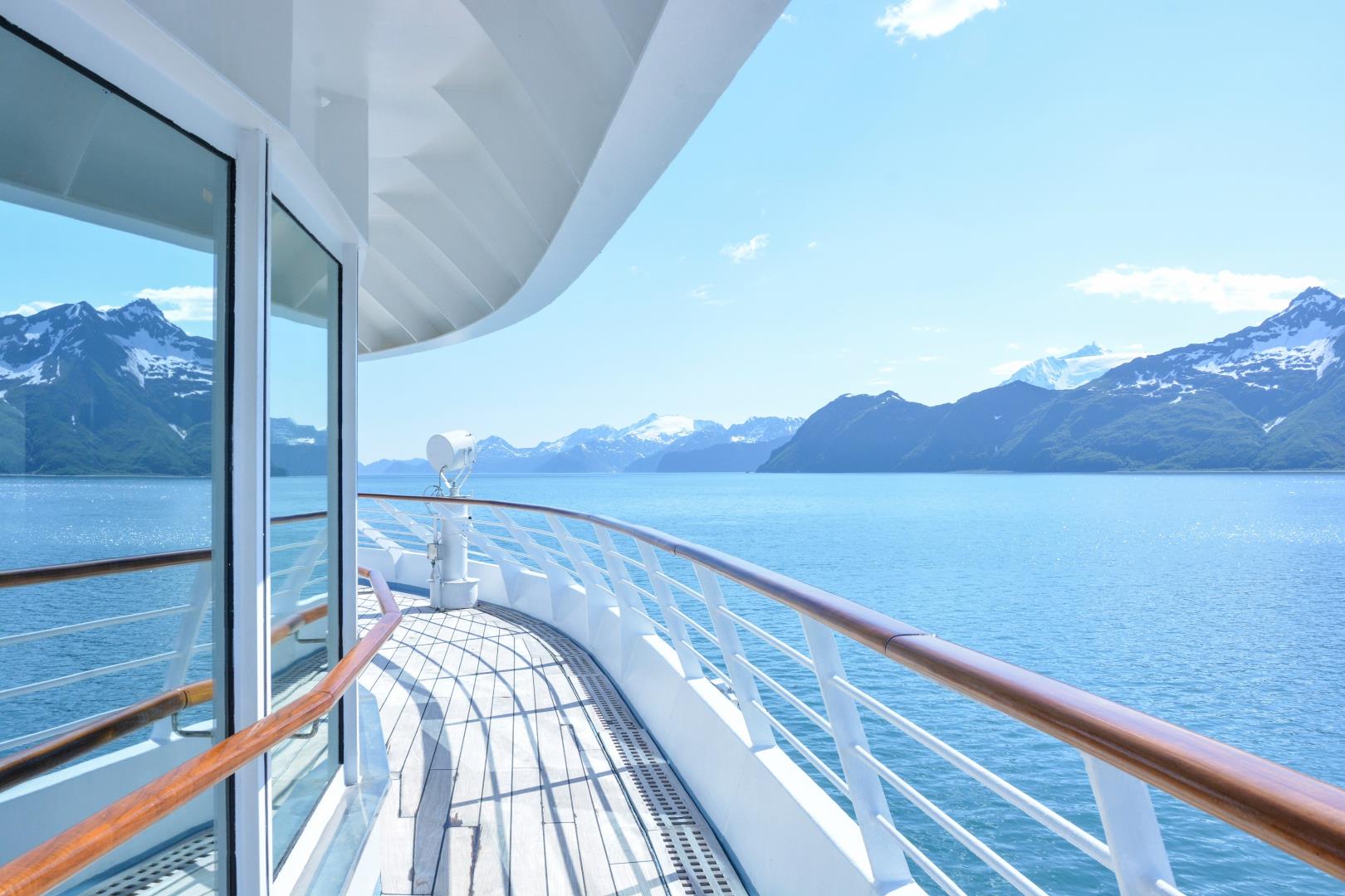 View of wraparound deck with Alaskan mountainscape